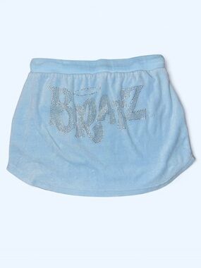 Dolls Kill x Bratz Velour Rhinestone Mini Skirt Baby Blue Sky Keep It Glossy Med